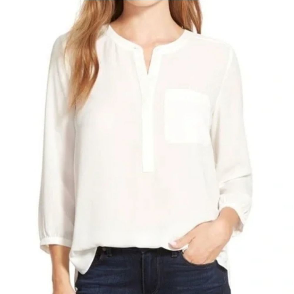 NYDJ Split Neck Henley Back Pleated Crepe Blouse